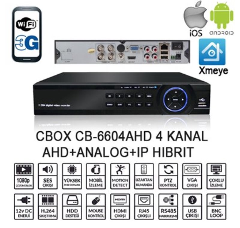 CBOX CB-6604AHD 4 KANAL 1080 4 SES AHD+ANLG+IP XMEYE HIBRIT DVR KAYIT CIHAZI -CBOX CB-6604AHD